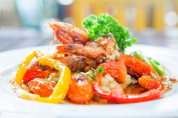 Premium Photo | Mashed potato with shrimps