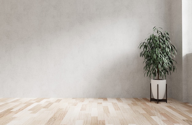 Premium Photo Mdern Interior Design With Concrete Wall Light Wood Floor And A Plant In The Corner