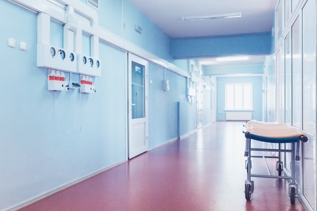 Medical concept. hospital corridor with rooms. Premium Photo