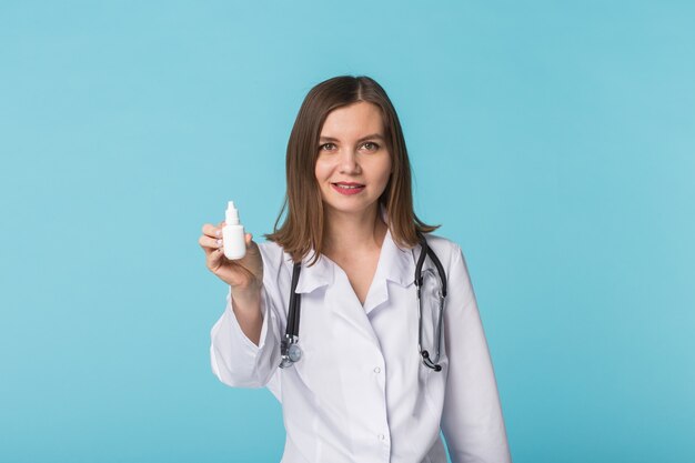 Premium Photo | Medicaments and pharmaceutical concept - young female ...