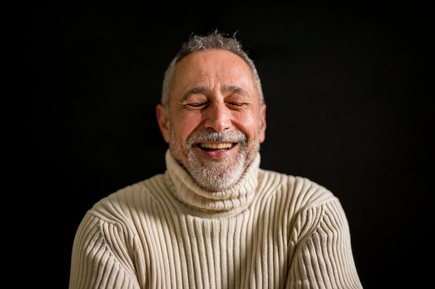 Medium Close Up Shot Old Man Laughing Free Photo