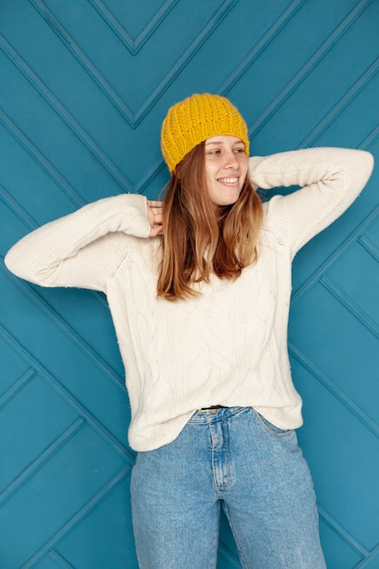 Free Photo | Medium shot happy girl with yellow hat posing