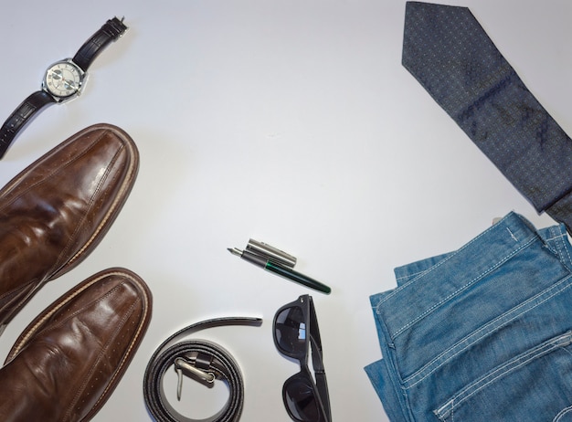 Premium Photo | Men clothes concept included belt dress shoes hand ...