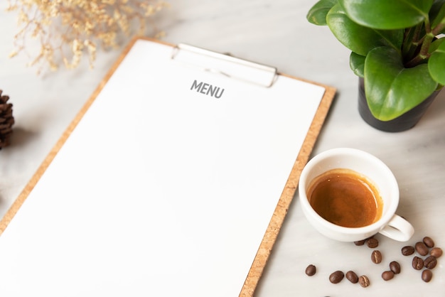 Download Menu paper mockup with coffee cup in restaurant for input ...