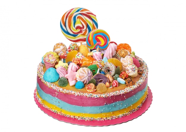 Premium Photo | Merry cake made of sweets on day of birth of a girl.