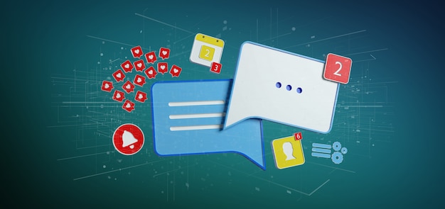 Message and notifications of social media 3d rendering Premium Photo