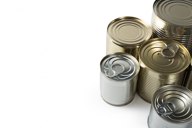 Premium Photo | Metal cans on a white.