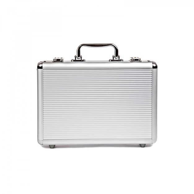 Premium Photo | Metallic suitcase on white background