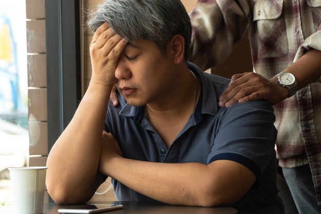 Middle Aged Asian Man 40 Years Old Stressed And Tired Premium Photo