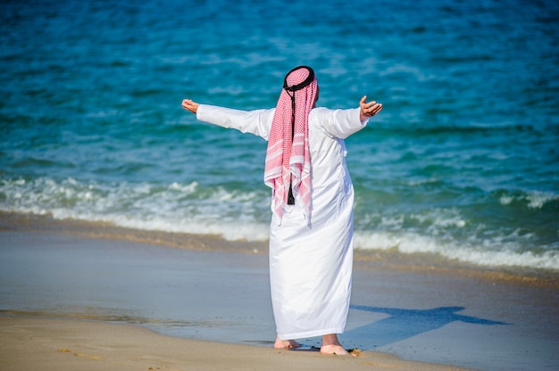 Premium Photo | Middle eastern way dressed arab man poses in front of ...