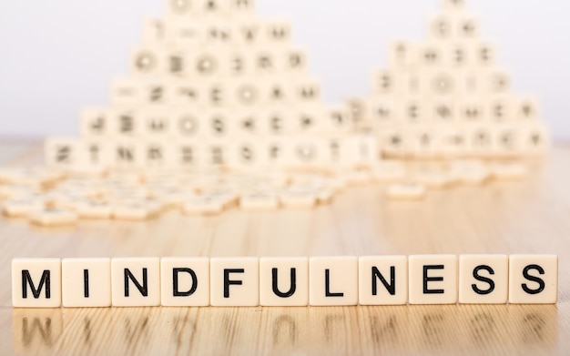 Premium Photo | Mindfulness sign with wooden cubes on background