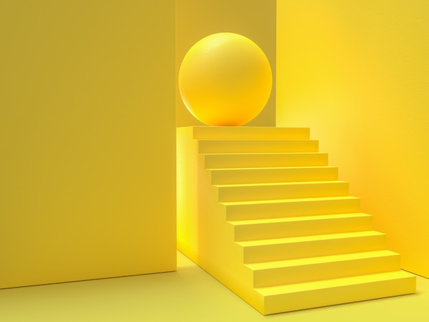 Minimal idea concept. yellow stairs background, 3d render. Premium Photo