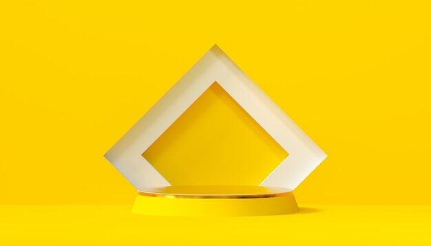 Minimal studio with round pedestal on yellow background Premium Photo