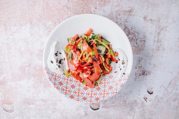 Mixed Vegetable Salad With Colorful Bell Peppers Inside Decorative