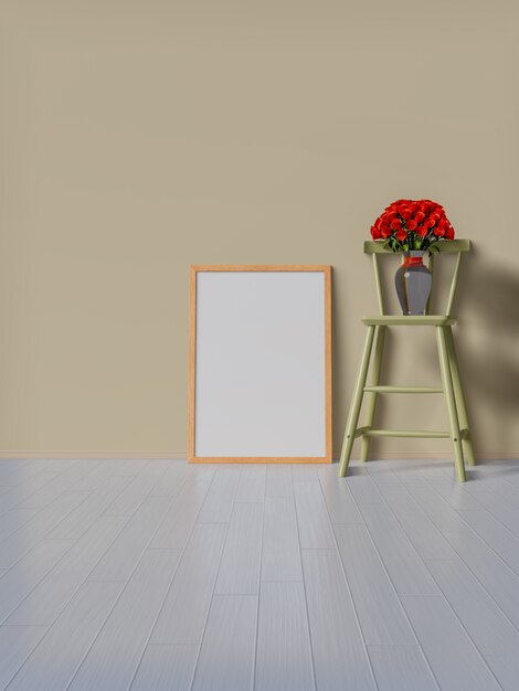 Download Mock up frame and red roses on chair. | Premium Photo