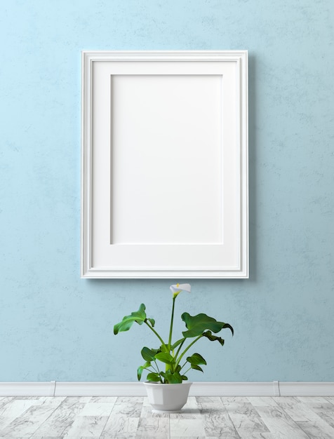 Mock Up Interior Painting With A Blank Canvas On The Blue