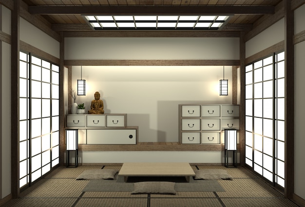 Premium Photo Mock Up Japan Room With Tatami Mat Floor And Decoration Japan Style Was Designed In Japanese Style