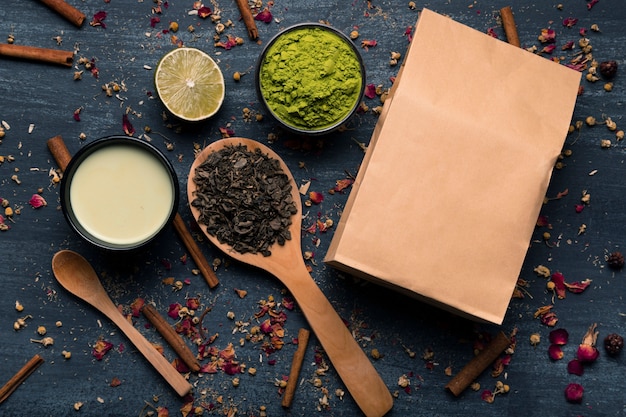 Download Mock-up paper bag next to asian tea matcha ingredients ...