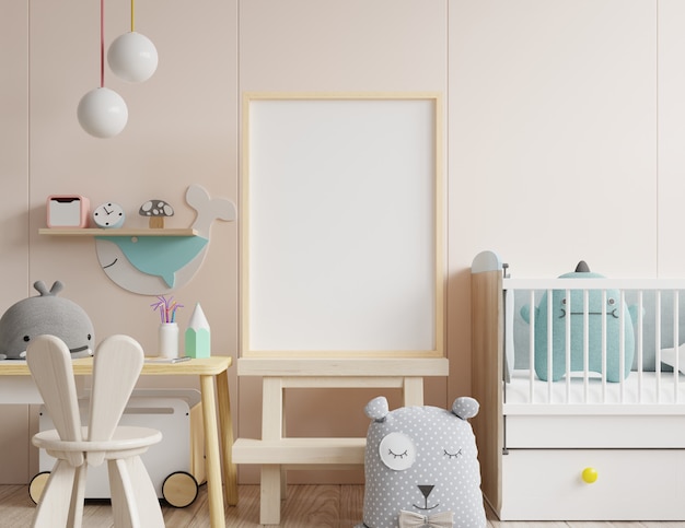 Mock up poster frame in children room Premium Photo
