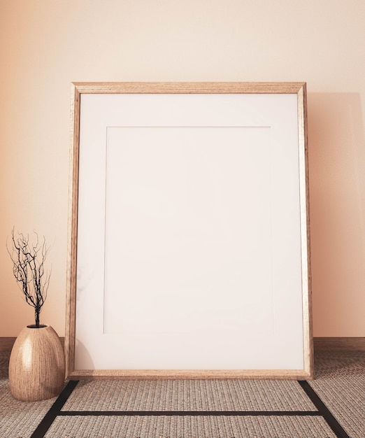 Mock Up Poster Frame On Empty Room Japanese And Tatami Mat