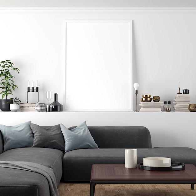 Download Premium Photo | Mock up poster frame living room interior ...