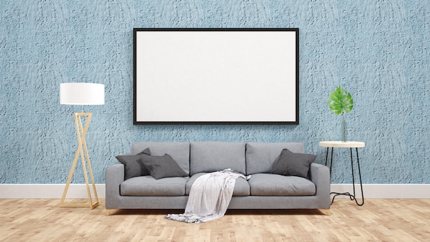 Mock up poster frame with interior background, 3d render Premium Photo