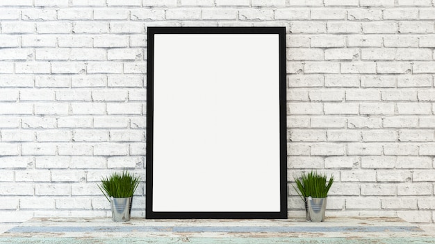 Mock up poster frame with interior background, 3d render Premium Photo