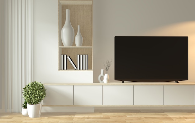 Download Premium Photo Mock Up Tv Cabinet In Zen Modern Empty Room Japanese Minimal Style PSD Mockup Templates