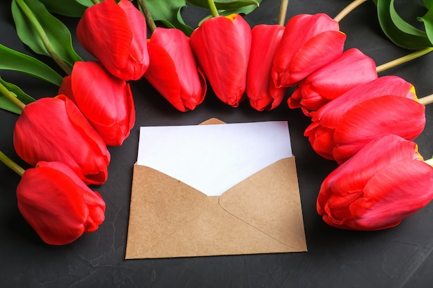 Download Premium Photo | Mockup of fresh red tulips bouquet and ...