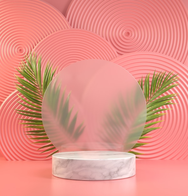 Download Premium Photo | Mockup minimal white podium display on blur glass with natural palm leaves and ...