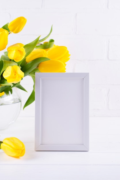 Download Premium Photo | Mockup of picture frame decorated yellow ...