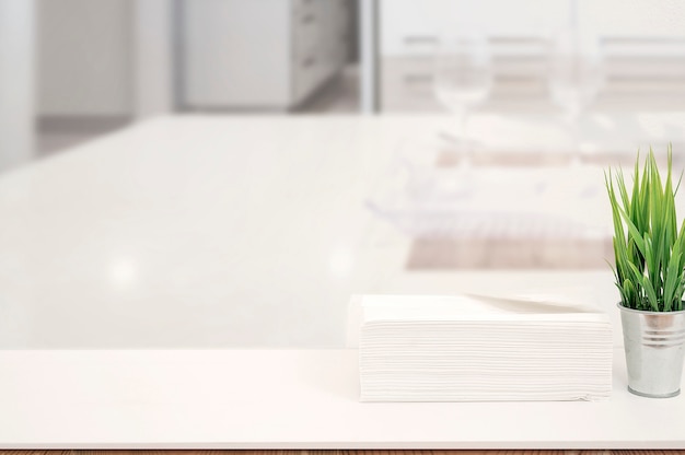 Download Mockup stack of paper towels on white table indoors with ...