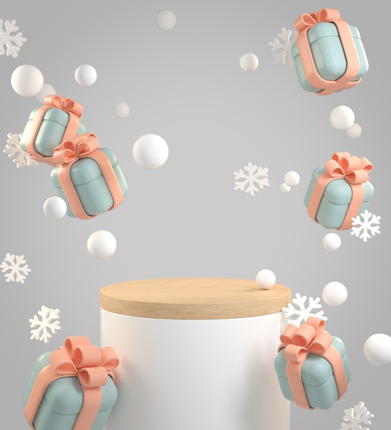 Download Premium Photo | Mockup stage festive gift box with snow and snowflake falling abstract ...