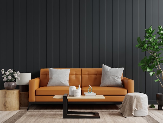 Brown sofa with black wall decor ideas