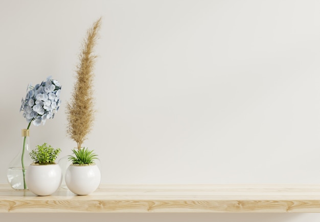 Premium Photo Mockup Wall With Plants On Shelf Wooden3d Rendering