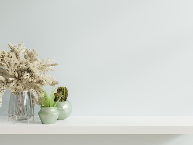 Mockup wall with plants on shelf wooden. | Free Photo