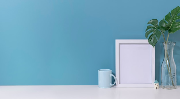 Download Premium Photo | Mockup white wooden frame with mug and ...