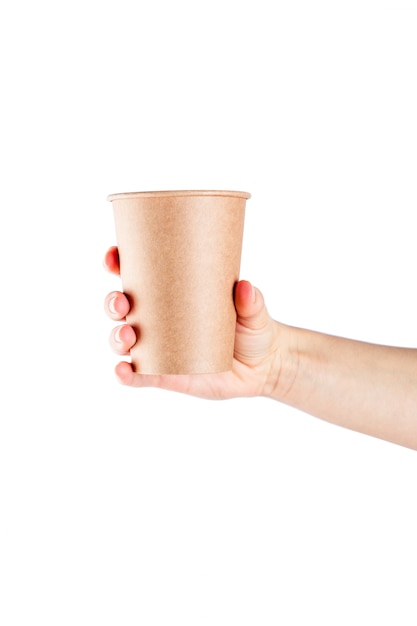 Download Premium Photo Mockup Of Woman Hand Holding A Coffee Paper Cup Isolated On White Surface