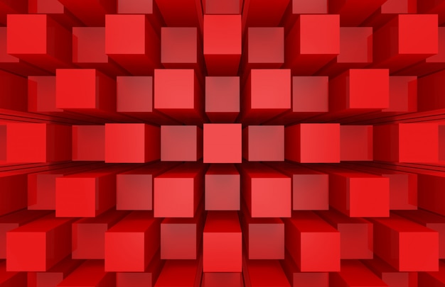 現代抽象ランダム赤い四角キューブボックスバースタック壁 プレミアム写真