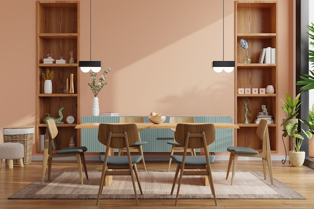 Premium Photo Modern Dining Room Interior Design With Dark Cream Color Wall 3d Rendering