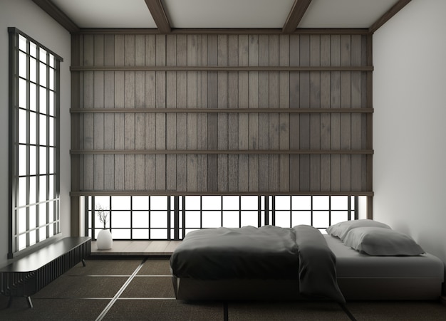 Modern Empty Living Room With Floor Tatami Mat And