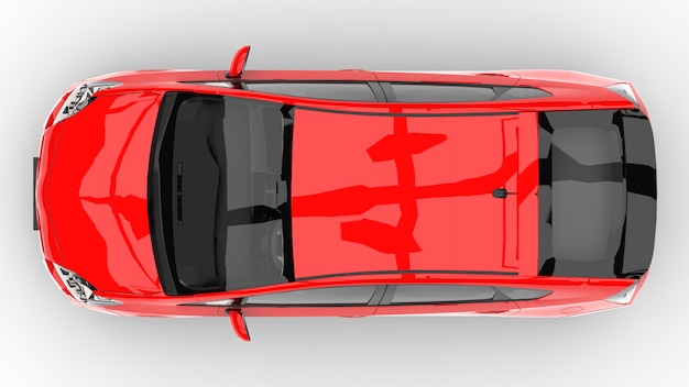 地上の影と白地に赤の現代家族のハイブリッド車 プレミアム写真