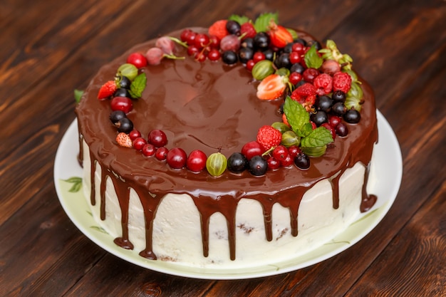 Premium Photo Modern Homemade Chocolate Cake With Fresh Berries