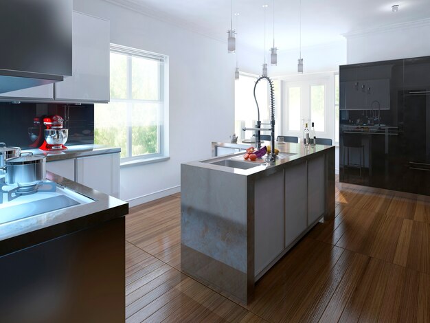 Premium Photo Modern Kitchen Island With A Sink With Chrome Faucet And Vegetables