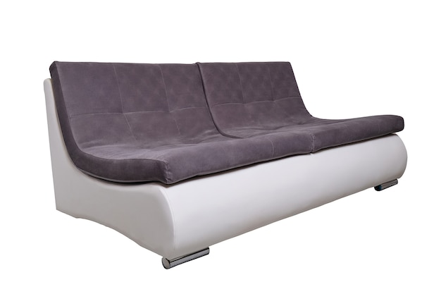 Modern Leather Sofa With Gray Fabric, Leather Sofa Fabric Cushions
