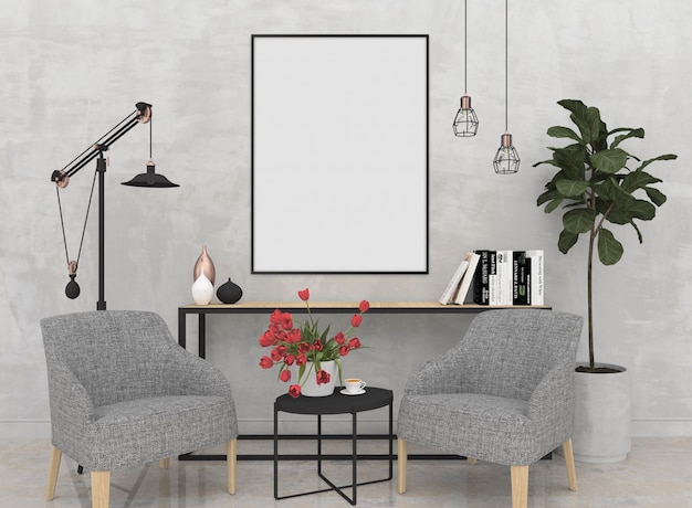Modern living room - wall art mockup Photo | Premium Download