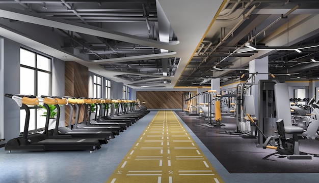 Modern loft gym and fitness Premium Photo