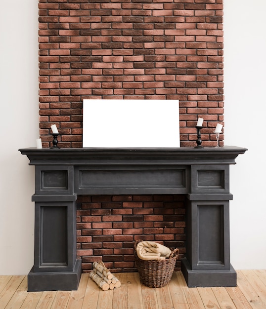 Download Modern minimalist fireplace with painting mockup | Free Photo