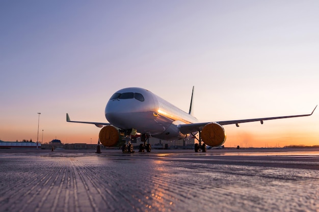 Premium Photo | Modern passenger airliner on the airport apron against ...