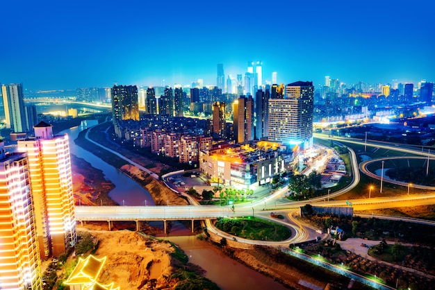 Modern urban viaduct at night | Premium Photo